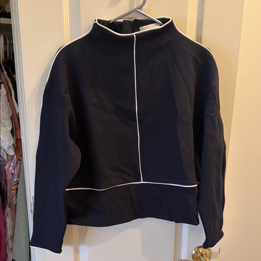 Structured High Neck Jacket with Contrast Piping - Black/White